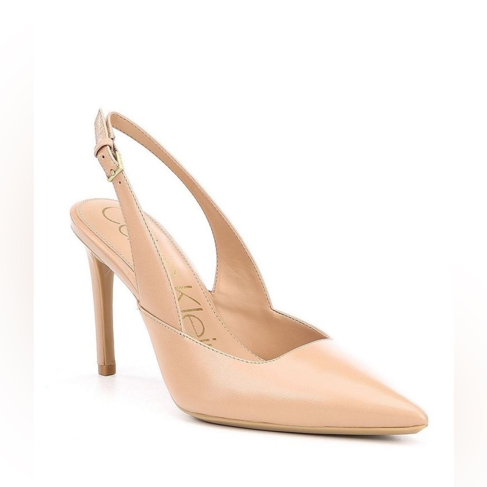 NWOT Calvin Klein Rielle Slingback Pump in Desert Sand Nude Leather size 6.5